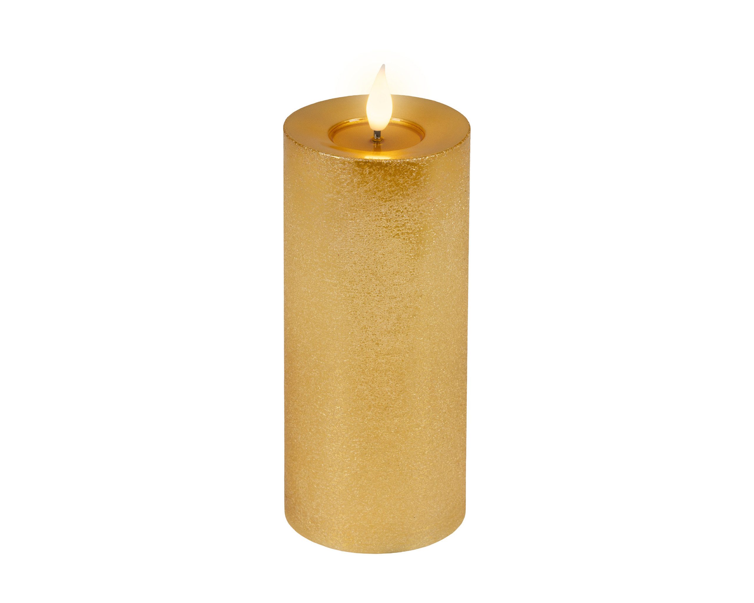 Lumineo LED-Kerze, Timer, warmweiß, LED Kerze 7,5x20cm mit Timer Wachs Flacker-Effekt Gold / Warmweiß