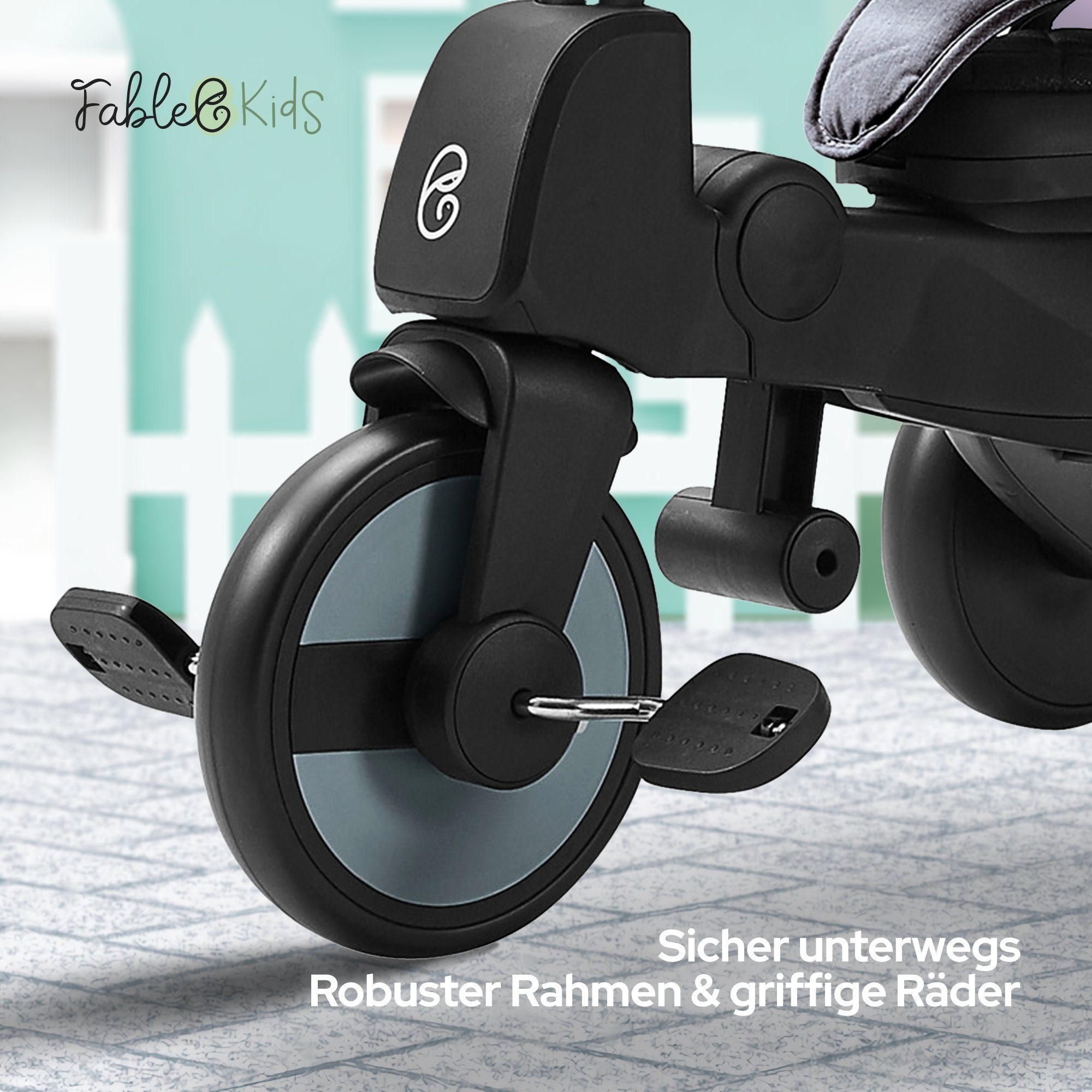 FableKids Dreirad FİNN 7in1 Kinderdreirad Kinder Fahrrad Baby Kinderwagen, ab 18 Monaten, Elternlenkung, Verdeck, 360° Sitz