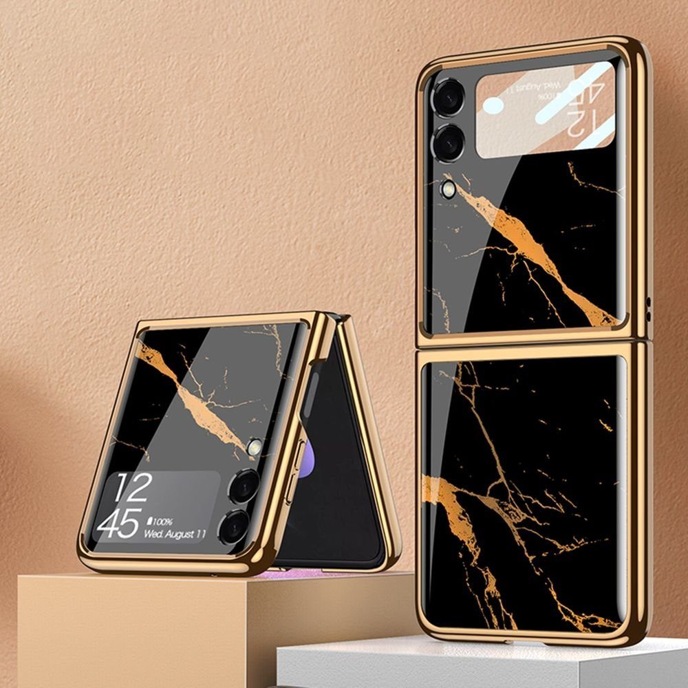 Wigento Handyhülle »Für Samsung Galaxy Z Flip3 5G Electroplating Painted  Glas Case Hart Cover Handy Tasche Hülle Etuis Goldene Linie« online kaufen  | OTTO