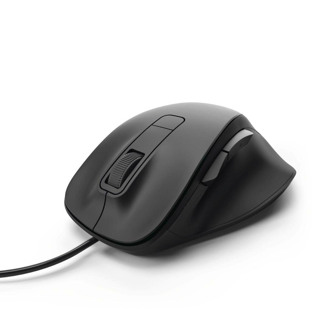 Hama Leise ergonomische Maus, Computermaus mit Kabel MC-500, 6 Tasten Maus,  Benutzung auf fast allen Oberflächen möglich, 1,8m Kabel