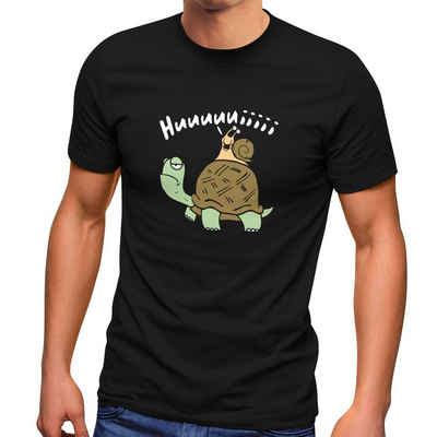 MoonWorks Print-Shirt Herren T-Shirt Schildkröte Schnecke Huuuuiiii Lustig Witzig Scherz Comic Fun-Shirt Spruch lustig Moonworks® mit Print