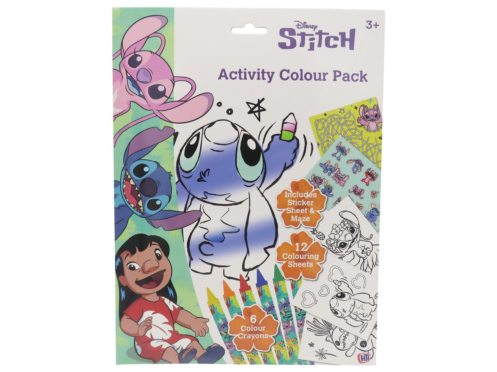 Lilo & Stitch Kreativset Malset für Kinder mit 12 Malblättern, 6 Buntstiften