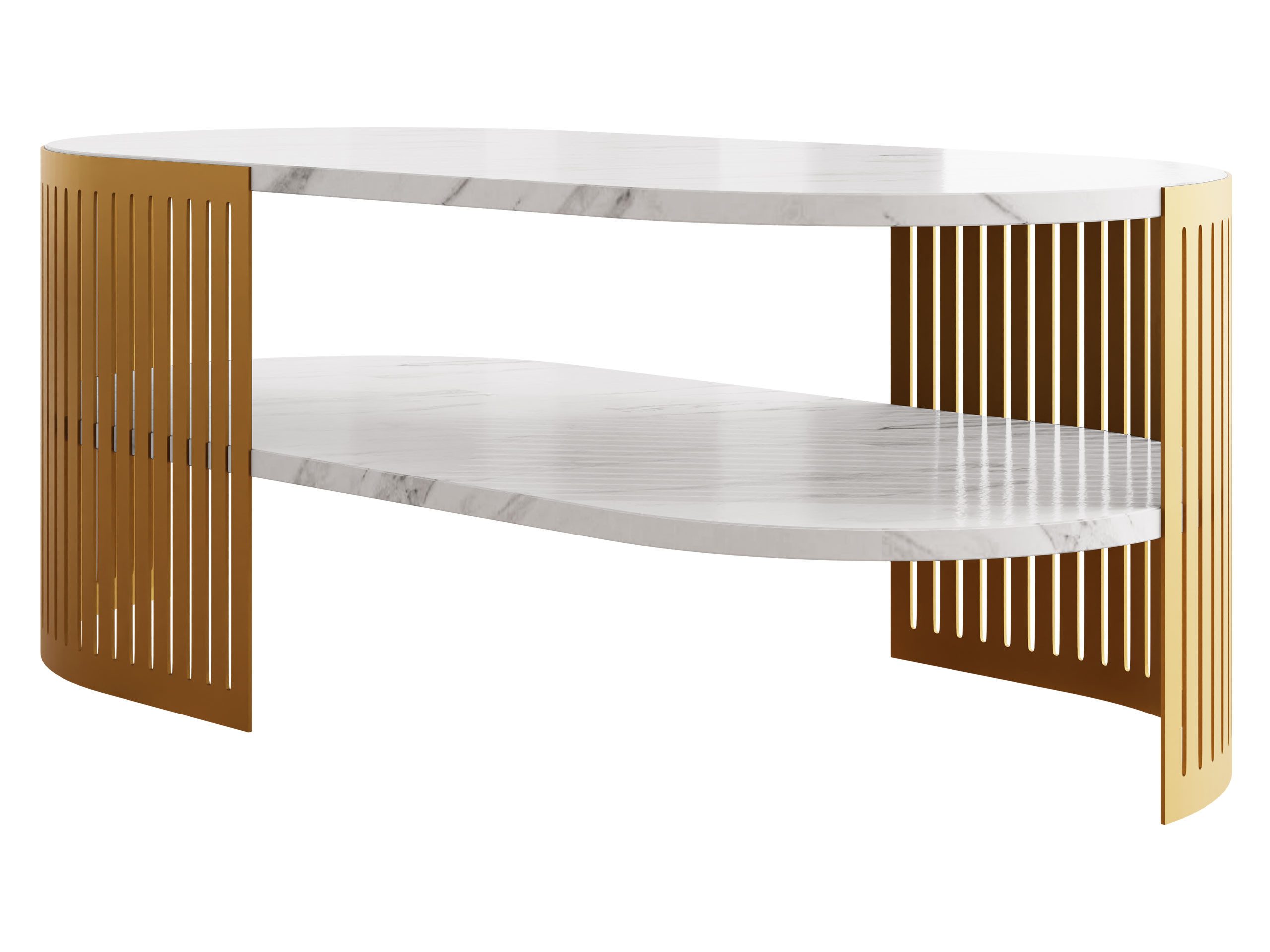 MIRJAN24 Couchtisch Fikoli Oval Gold II (mit Regal), Gestell aus Stahl