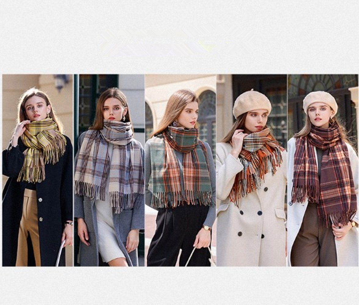 XDeer Wollschal Damen Schal,Winter Schal in Farben (Damen verschiedenen Schal Frauen Geschenk brown1 Schal), für Halstuch Fransen,kuschelweich mit Damen Karo, Poncho