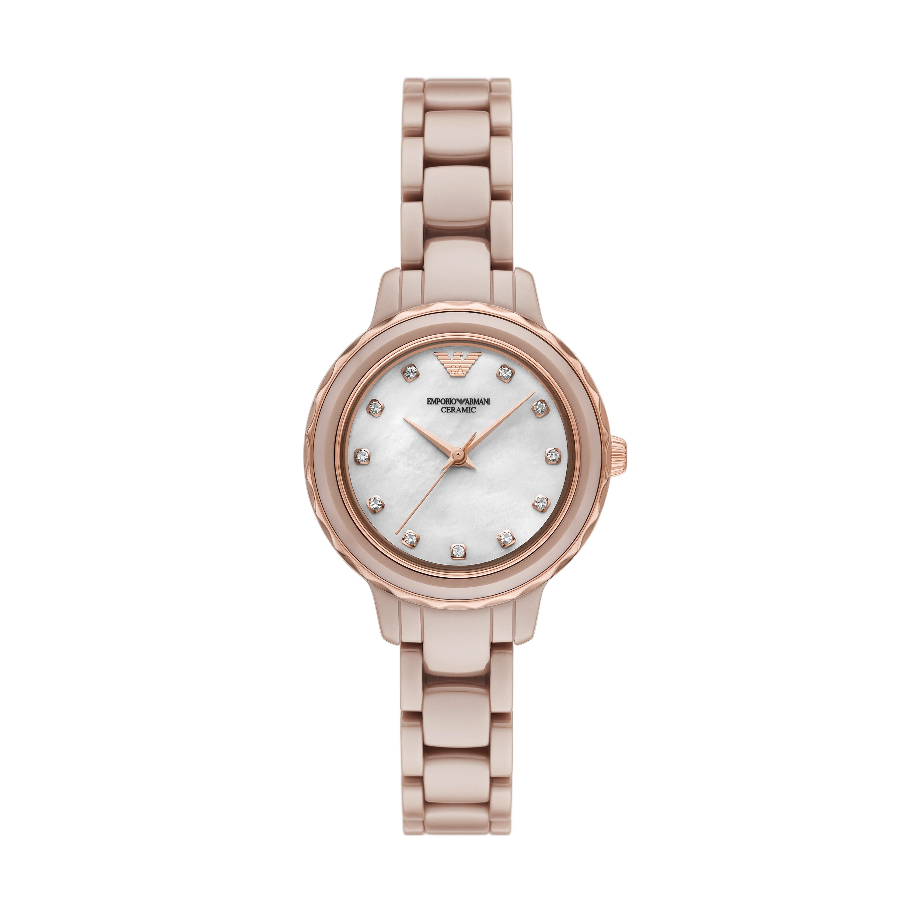 Emporio Armani Quarzuhr AR70018, Armbanduhr, Damenuhr, Keramik, analog, Glassteine