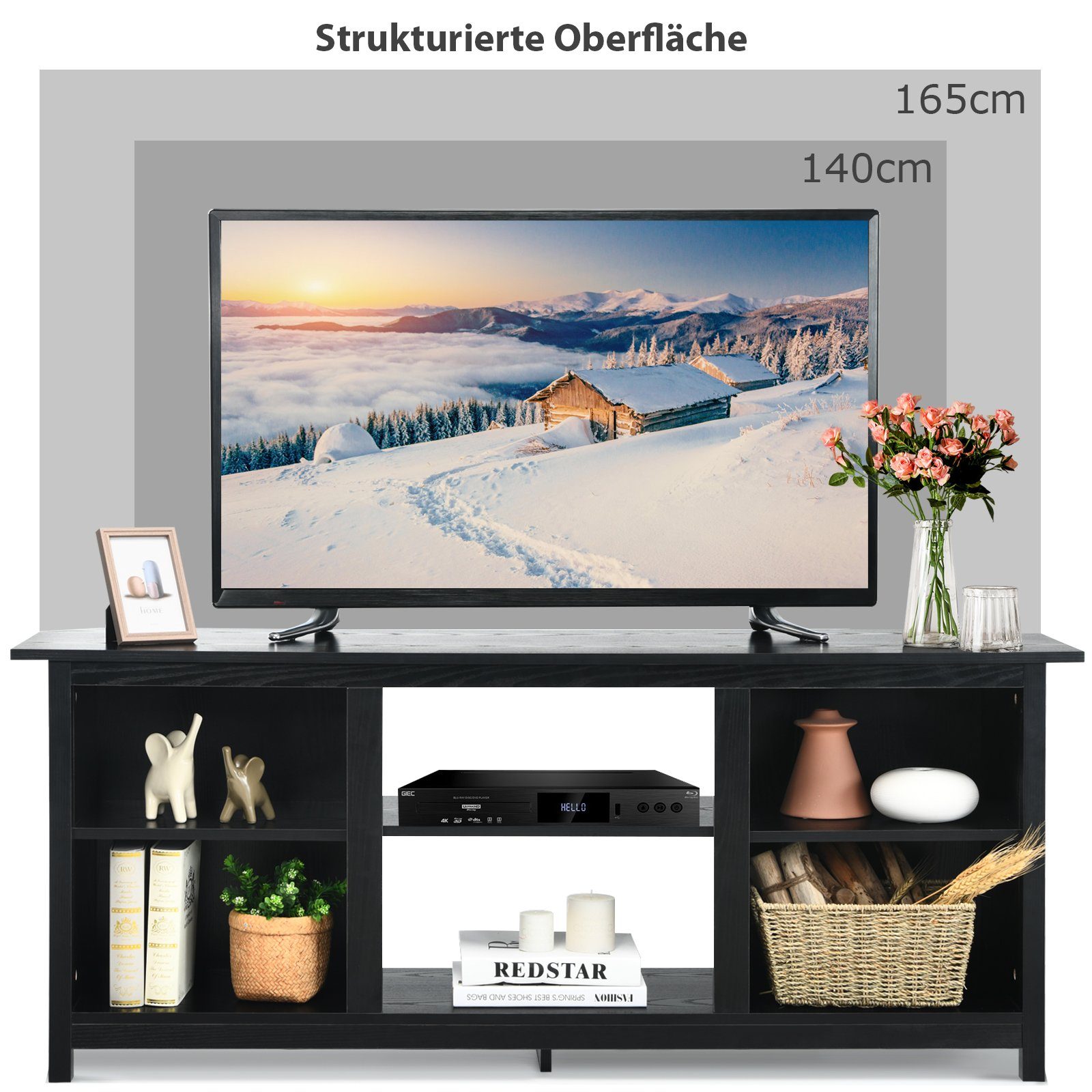 COSTWAY TV-Schrank 6 Fächer, mit abnehmbarem Regal, 147x40x60cm