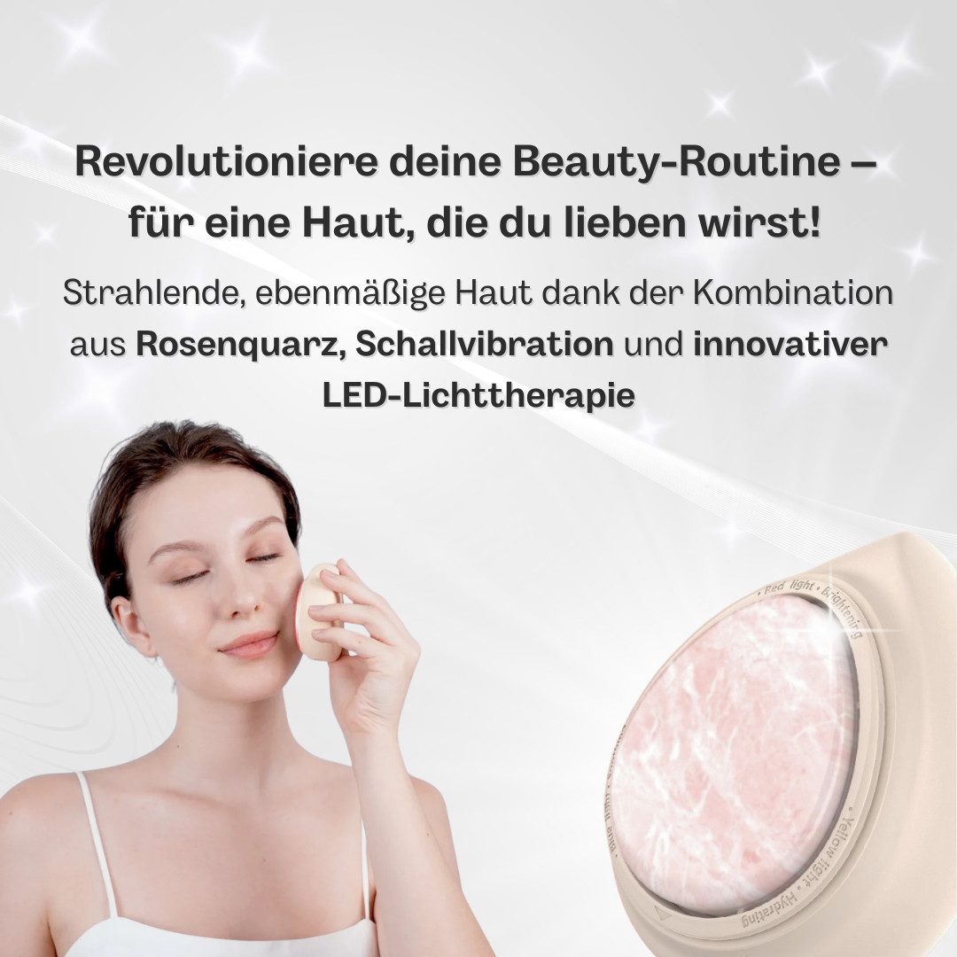 BeautiQ Gesichtsmassagegerät Rosenquarz Lumière, Anti-Aging Wunder, Beautygerät Gesicht, faltenfrei, 3 Stufen LED-Therapie für strahlende, rosige Haut, Rosenquarz Stein