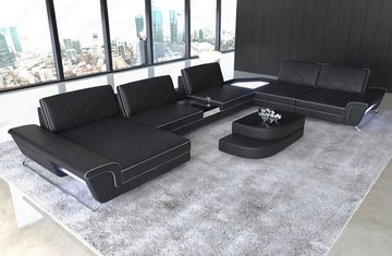 Sofa Dreams Wohnlandschaft Ledersofa Couch Ferrara XXL Leder Sofa mit, USB, LED, Multifunktionskonsole