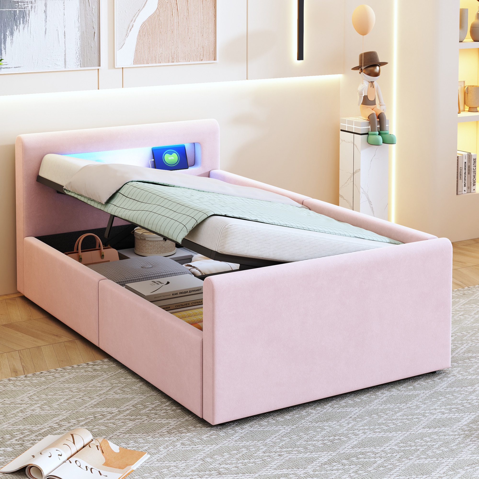 REDOM Polsterbett Funktionsbett Kinderbett (mit LED-Licht, günstig online kaufen