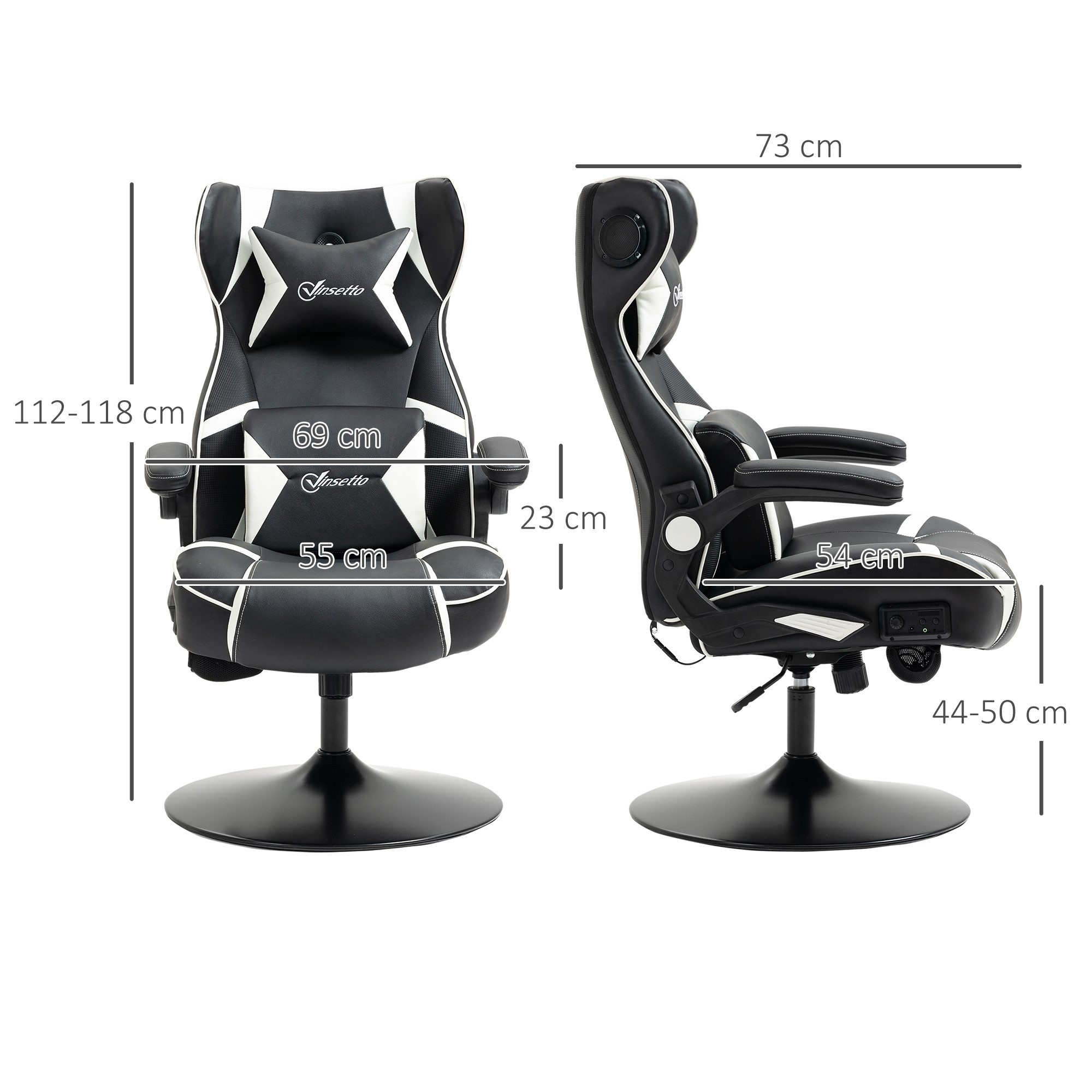 Vinsetto Schreibtischstuhl Gaming Stuhl ergonomischer Bürostuhl höhenverstellbar Kunstleder (PC-Stuhl, 1 St), Weiß+Schwarz 69 x 73 x 112-118 cm – Bild 3 von 5