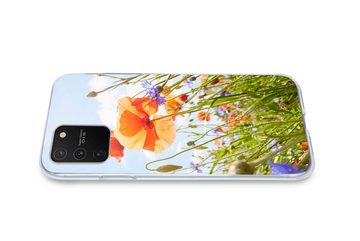 MuchoWow Handyhülle Blumen - Mohn - Frühling - Natur - Rot - Blau, Phone Case, Handyhülle Samsung Galaxy S10 Lite, Silikon, Schutzhülle