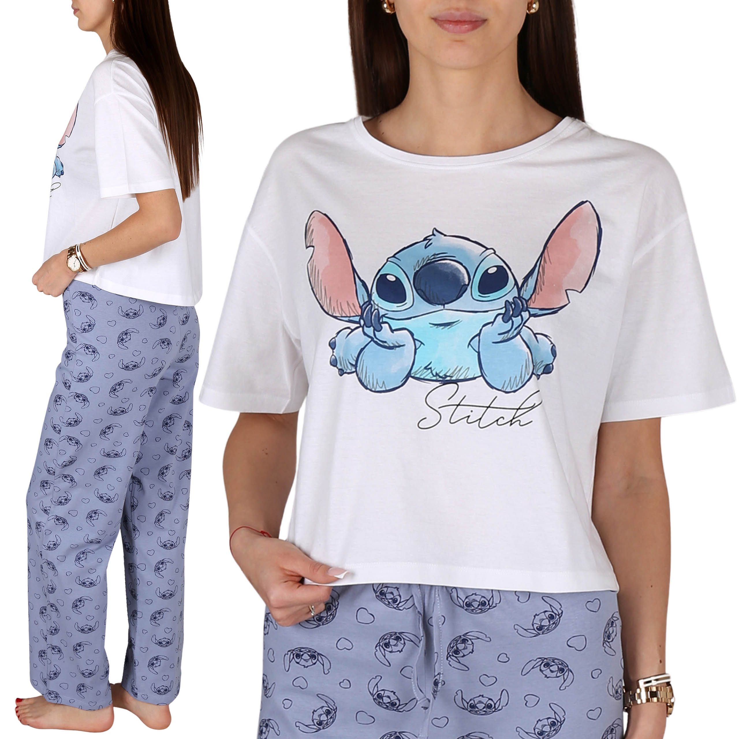 Disney Schlafanzug DISNEY Stitch Damen-Pyjama aus Baumwolle – kurzarm, zweiteilig