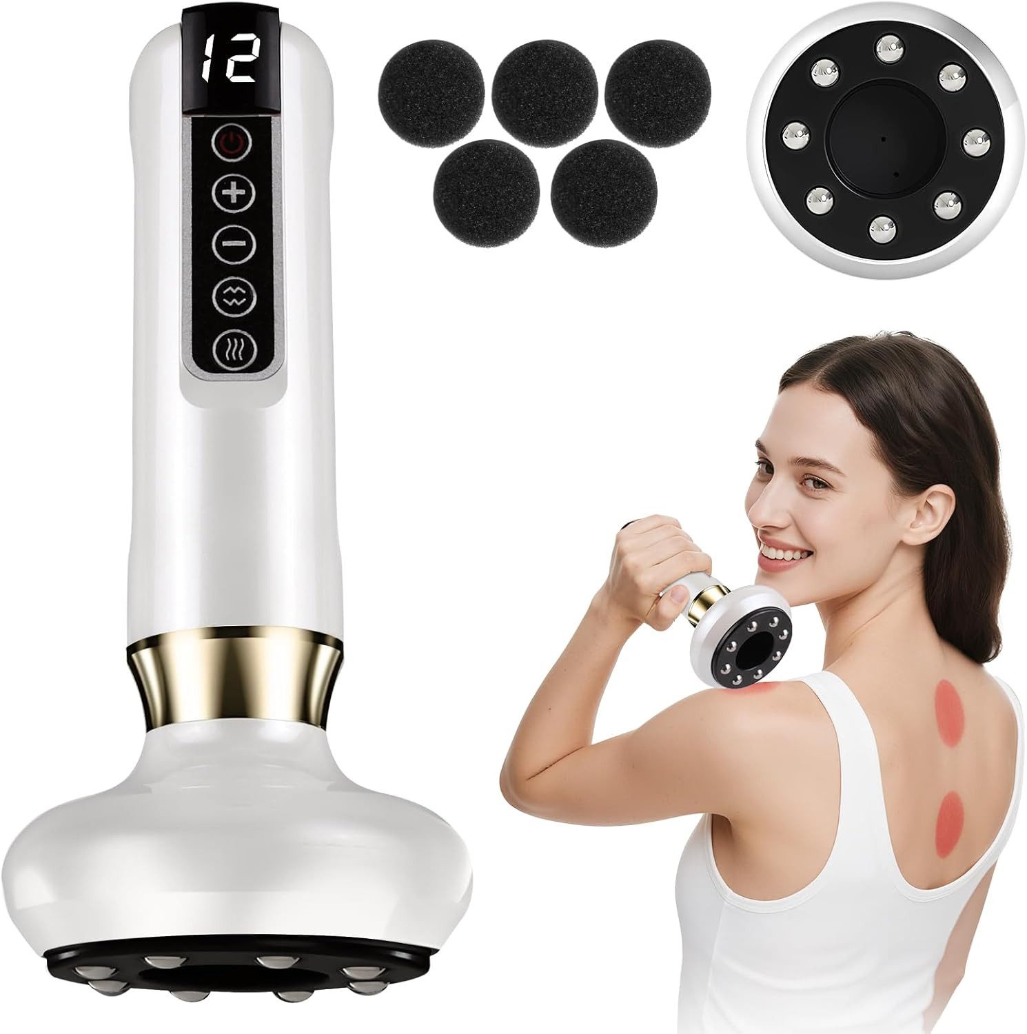 ibettertec Massagegerät 2 in 1 GuaSha Schröpfgerät & Heizfunktion,Anti-Cellulite-Massagegerät, 12-stufige Rotlicht-Wärme, für Bauch, Beine,Arme & Po,12-STUFIGE SAUGKRAFT, mit ätherischen Ölen,Elektrisches Handmassagegerät