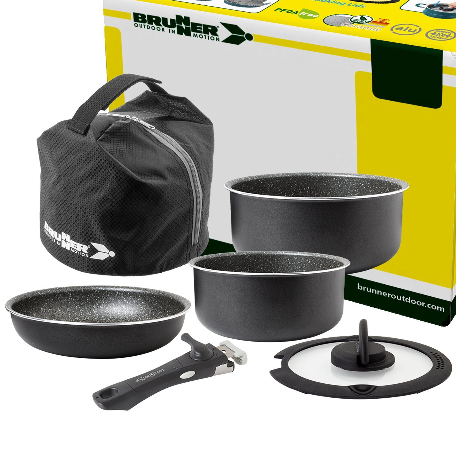 BRUNNER Topf-Set BRUNNER Camping Topfset PIRATE Vacublock Leicht, Stapelbar, Alu, (5-tlg)