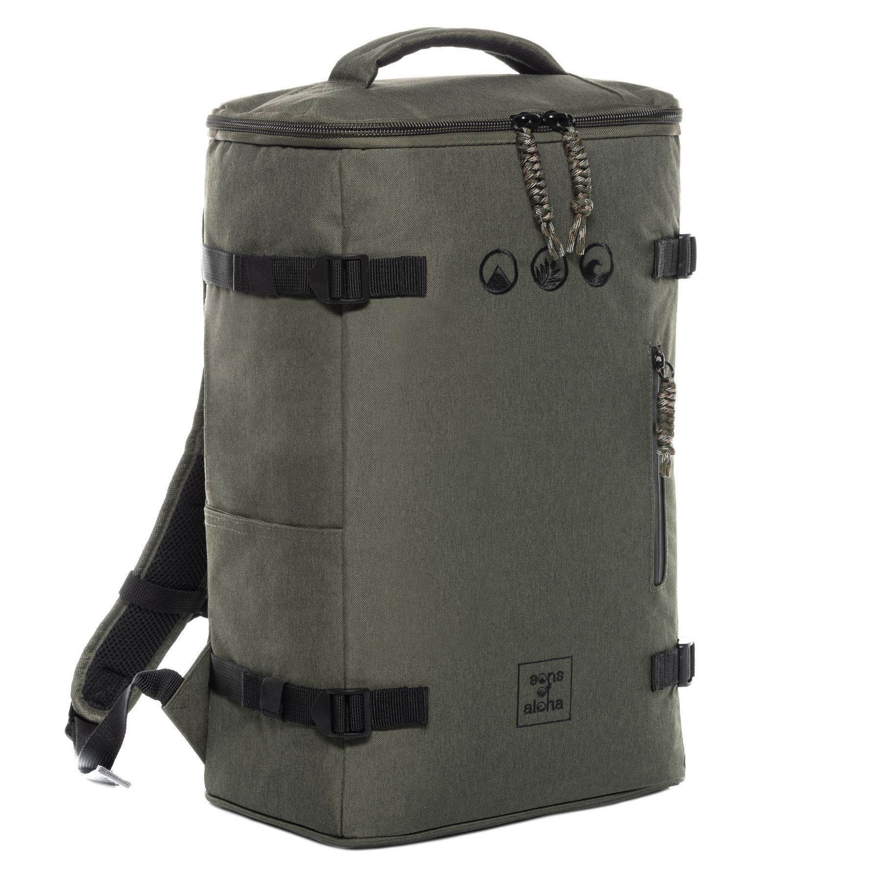 SONS OF ALOHA Rucksack XL Top-Loader Sporttasche Rucksack 15 Zoll olive, XL Tagesrucksack Laptopfach aus recyceltem Plastik, Sport-Tasche