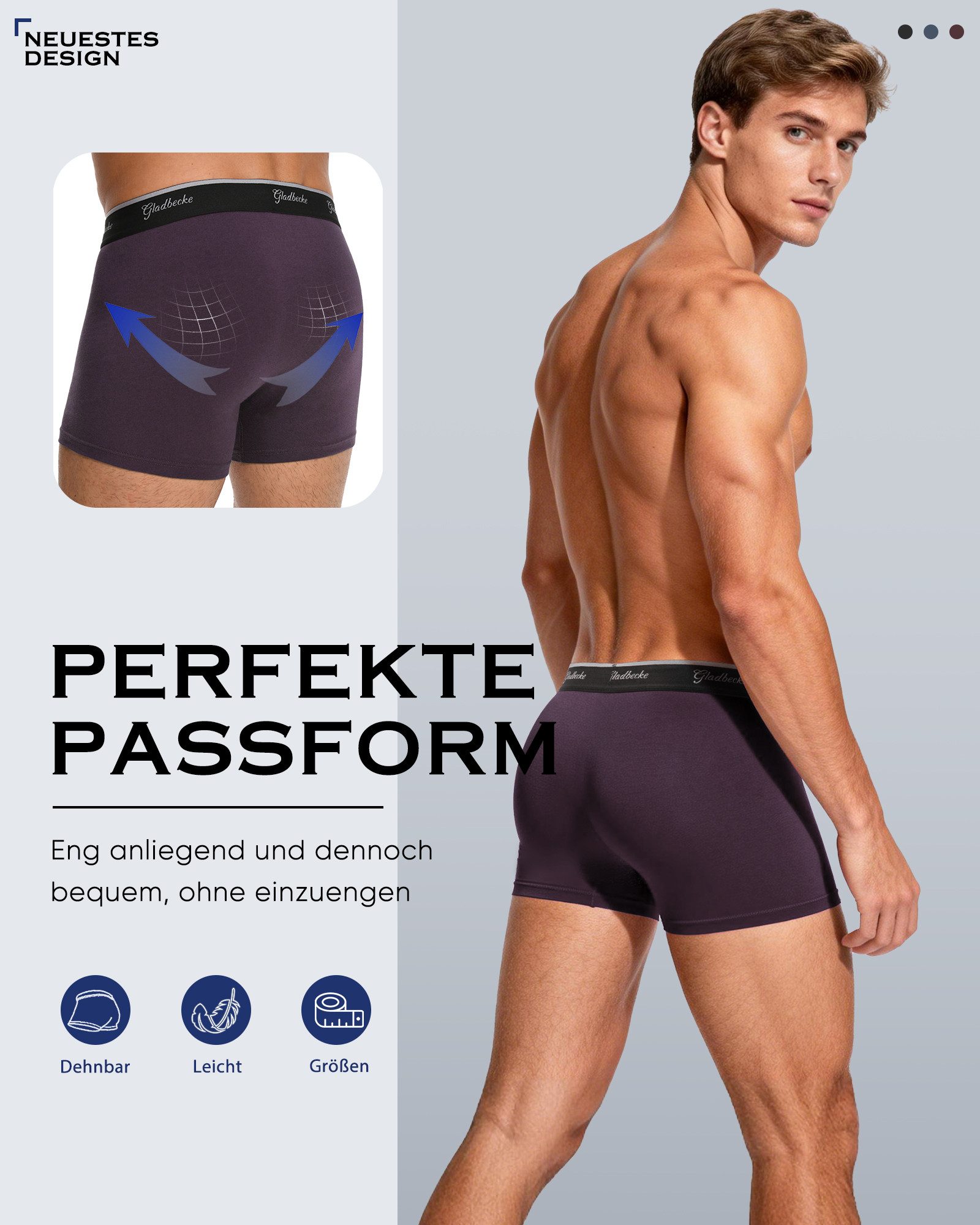 Gladbecke Boxershorts unterhosen herren Männer Unterwäsche M-4XL Baumwolle (3er-Pack) Elastischer Komfortbund und tagloses Design, Formstabil – Bild 5 von 5