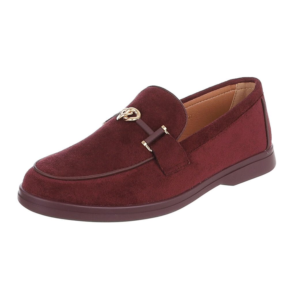 Ital-Design Damen Loafer mit Zierkette und Schlupfeinstieg Slipper (92078720) Blockabsatz Mokassins in Weinrot
