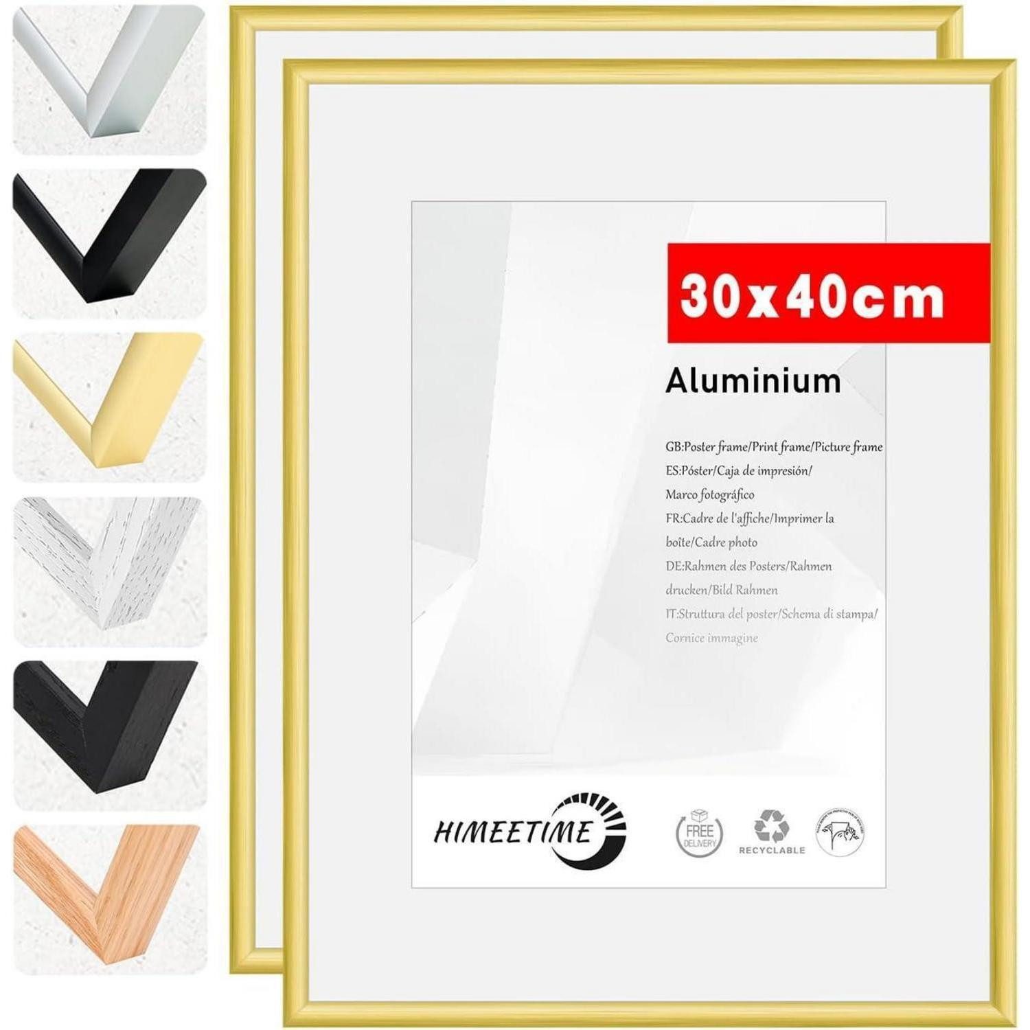 LuxusKollektion Bilderrahmen-Set Bilderrahmen 30x40 2er Set Aluminium Acrylglas Alu Gold 30x40cm 2x