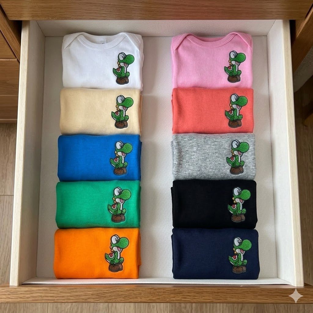 Blondie & Brownie Strampler Yoshi Baby Body Patch Mario Luigi Toad Super Wario Peach Retro Design (Einzelartikel) Yoshi Baby Patches baby Body Retro Gamer Edition
