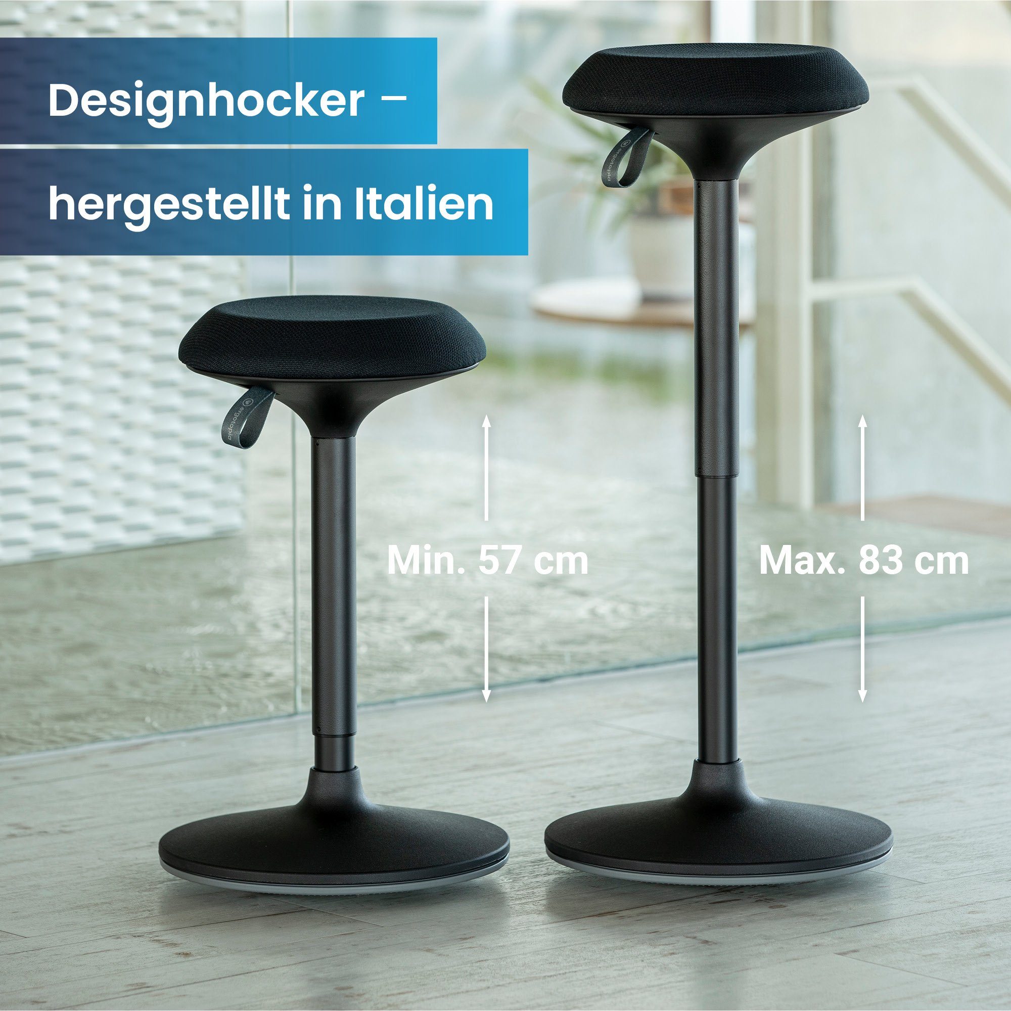 Ergotopia Drehhocker Dyko - höhenverstellbarer Bürohocker, 360° schwenkbar