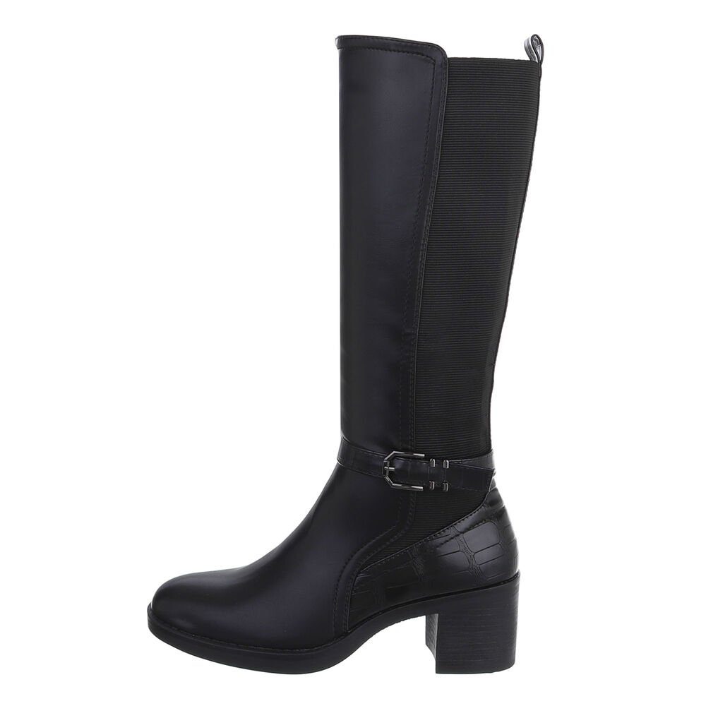 Ital-Design Damen Freizeit Stiefel Blockabsatz Klassische Stiefel in Schwarz