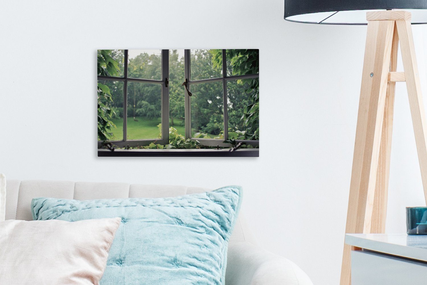 OneMillionCanvasses® Leinwandbild Überwuchertes altes Fenster, Fotodruck (1 St), Leinwand Bilder Klein, Wand Dekoration Aesthetic 30x20 cm – Bild 4 von 5