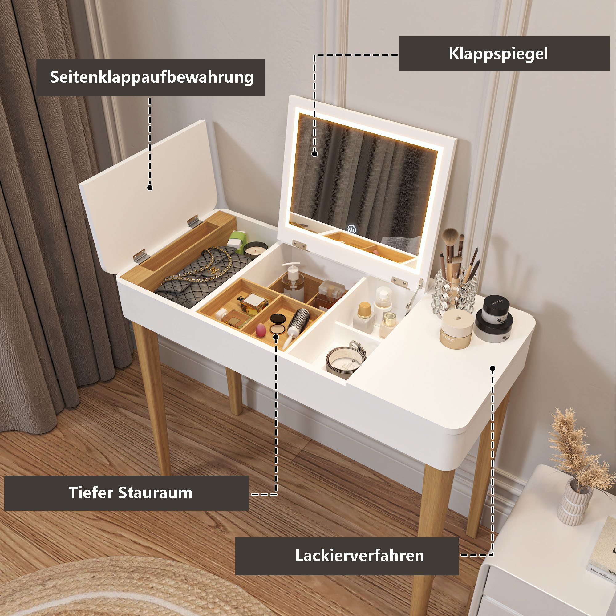OKWISH Schminktisch Schmuckschrank Frisiertisch (mit Spiegel, günstig online kaufen