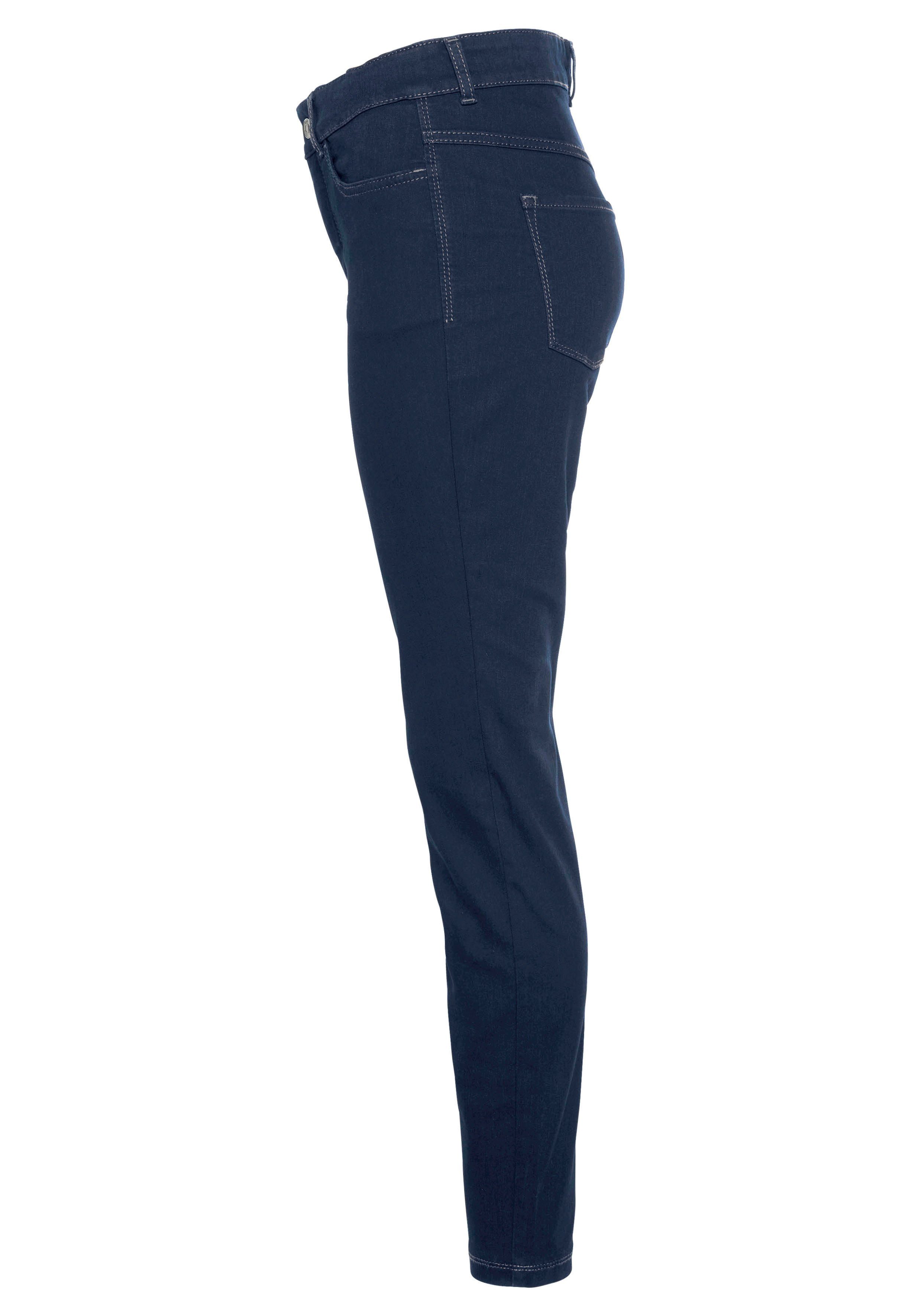 Power-Stretch Tag Qualität sitzt den wash Hiperstretch-Skinny MAC blue dark new basic ganzen Skinny-fit-Jeans bequem