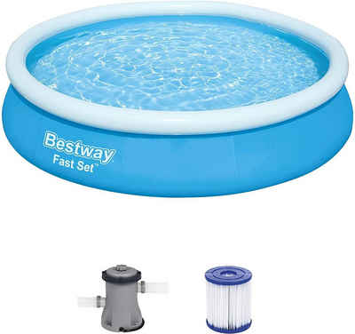 BESTWAY Pool »57274 Fast Set Pool 366 x 76 cm« (Spar Set, 5-tlg., Pool + Filterpumpe + Schläuche und Anschlüsse)