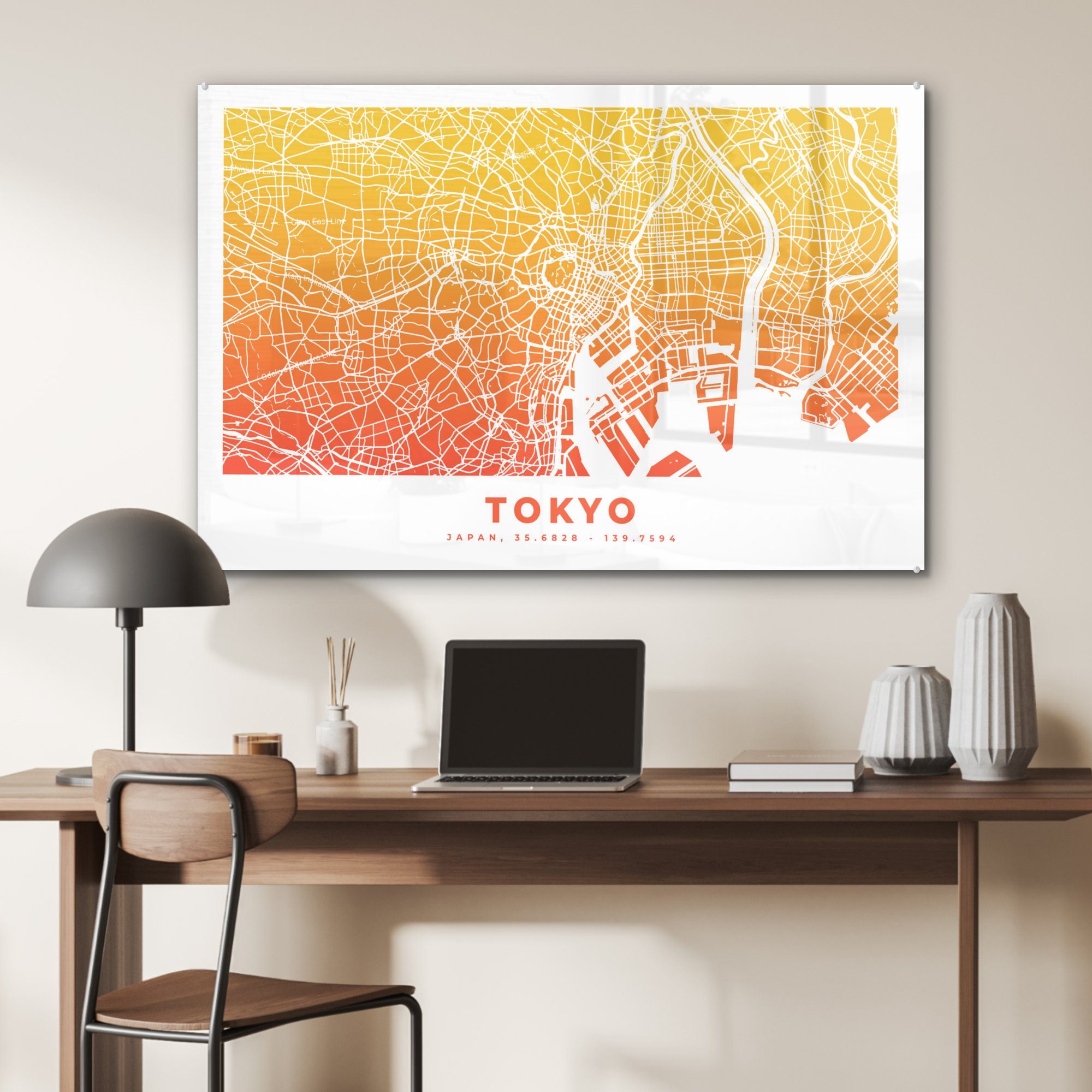 MuchoWow Tokio - St), (1 Acrylglasbilder Stadtplan, & Japan - Schlafzimmer Wohnzimmer Acrylglasbild