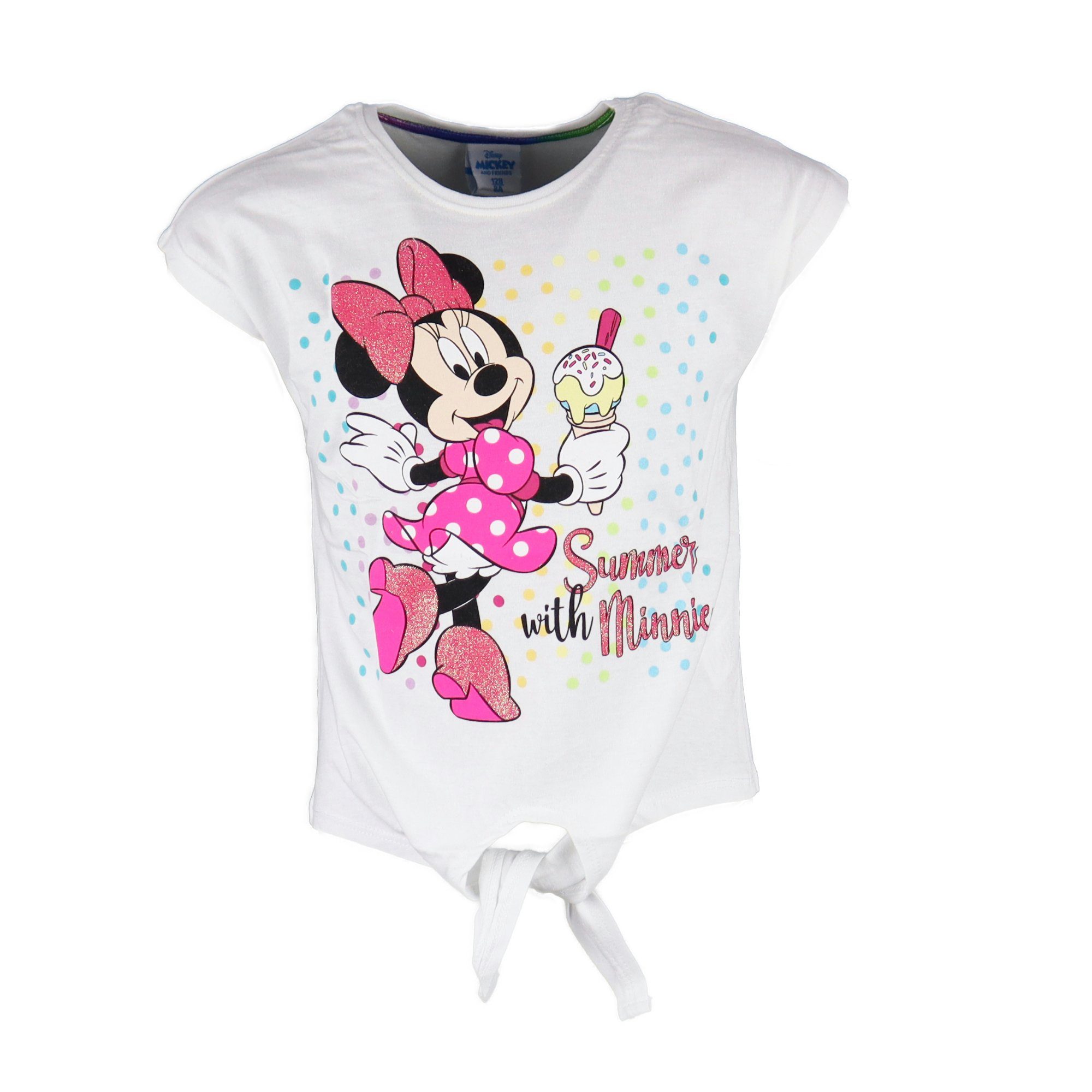 Disney Minnie Mouse T-Shirt Summer with Minnie Maus Kinder Mädchen Shirt Gr. 104 bis 134, 100% Baumwolle Weiß