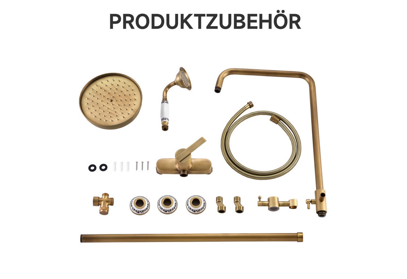 Thumbnail - Oihpaw Duschsystem us Messing, goldfarbenes Duschset mit Kopf- und Handbrause, höhen- und neigungsverstellbare Stütze, D...