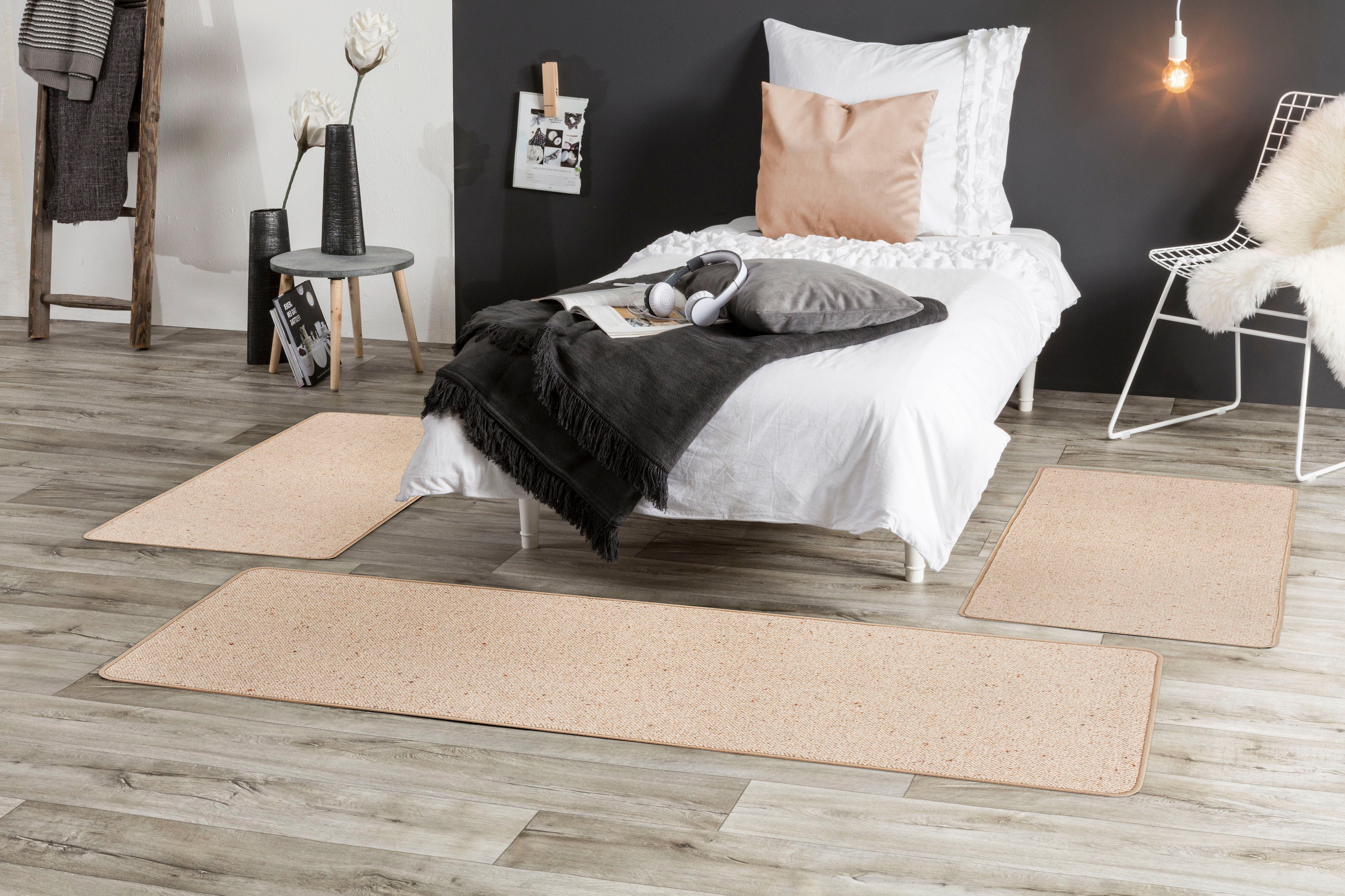 LUXOR living Bettumrandung Sheffield, Made in Germany, Höhe 5 mm, (3-tlg), Bettvorleger, Läufer-Set, reine Wolle, melierte Berber-Optik