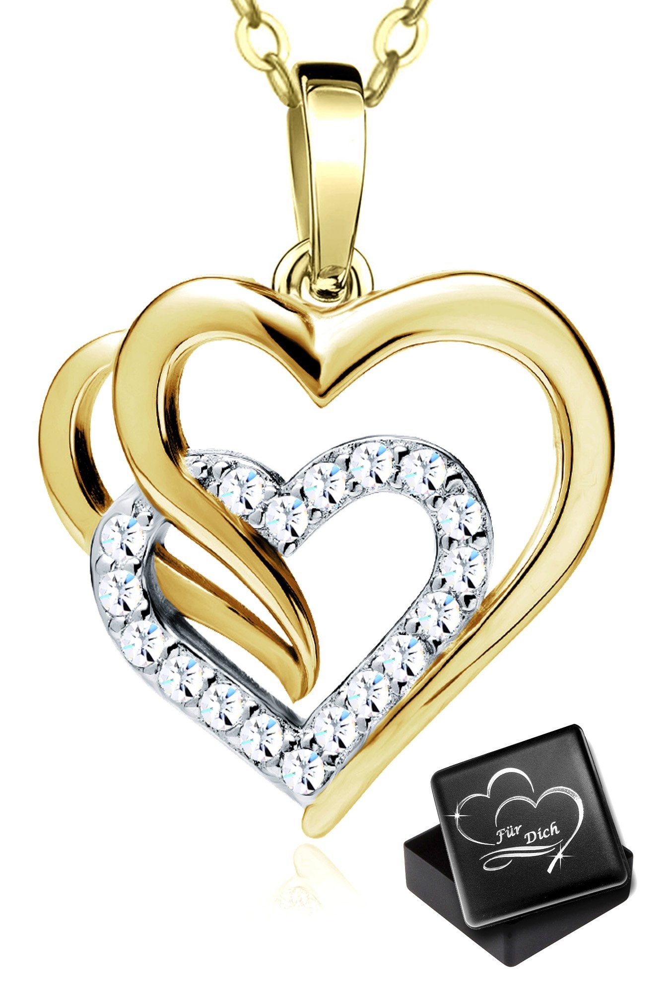 Limana Herzkette Halskette für Damen echt 925 Silber Kette mit Herz Anhänger gold, Frauen Damen Geschenk Idee Liebe