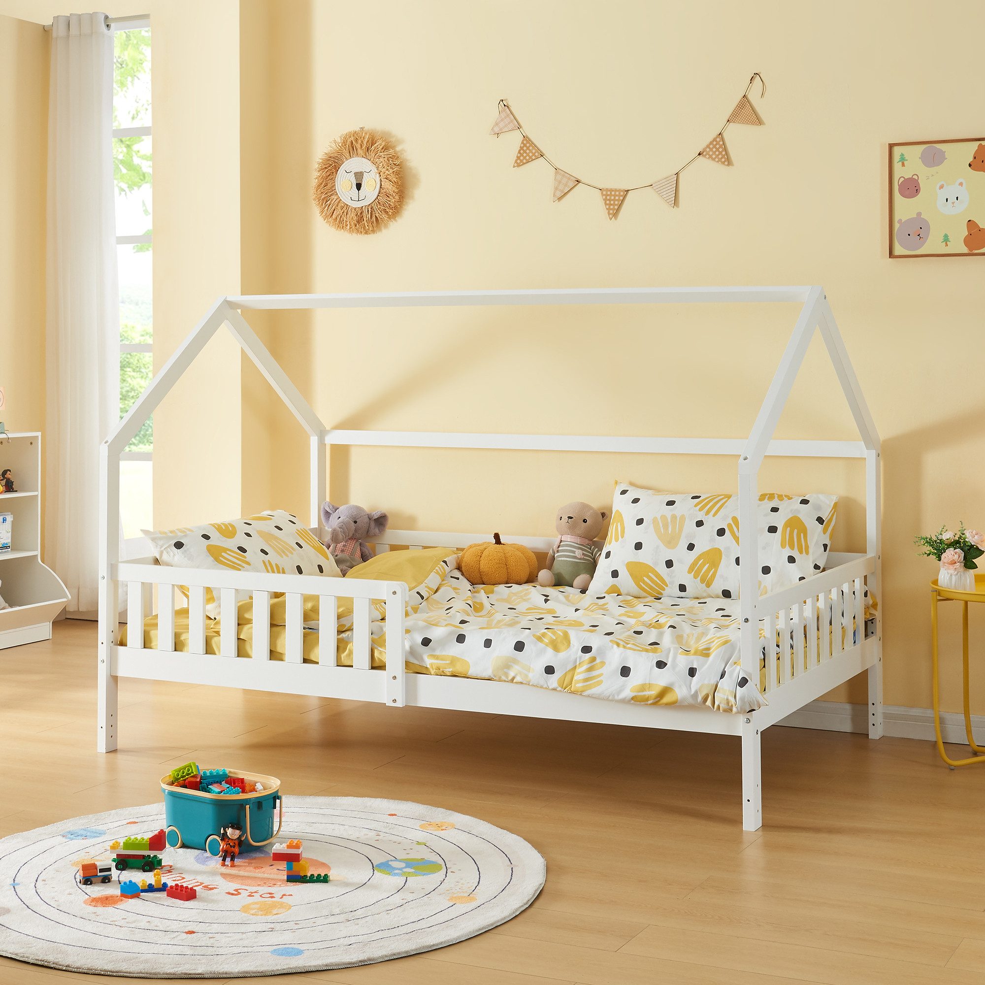 en.casa Kinderbett, »Ydre« Hausbett Holz 120 x 200 cm Weiß günstig online kaufen