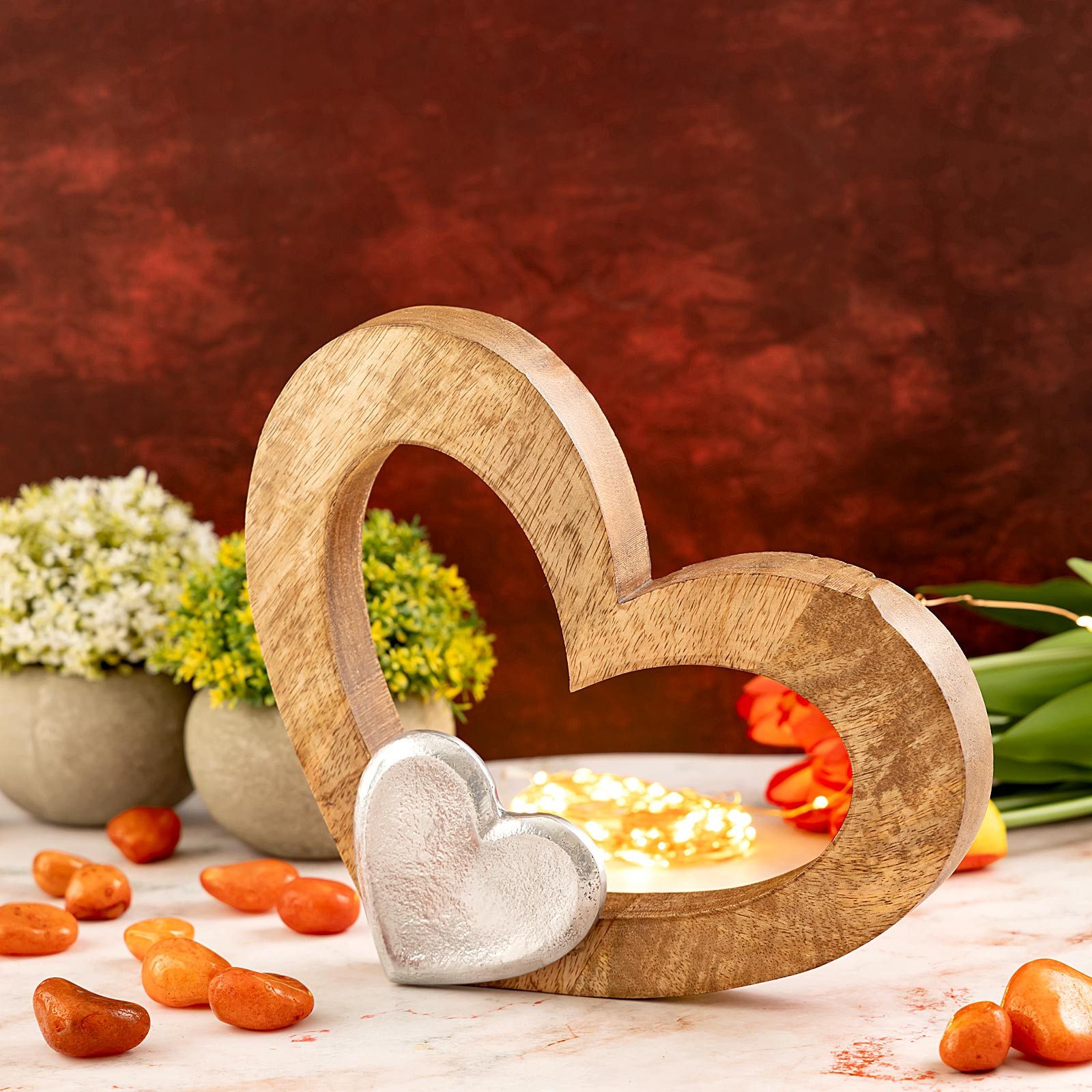 Amagohome Dekofigur Dekofigur Herz 27x21cm Holzfigur günstig online kaufen