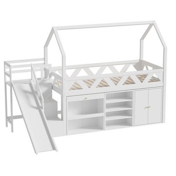 OKWISH Kinderbett Kinderbett (ohne Matratze), mit Rutsche,Treppen, Schubladen und Schließfach, massivholz, 90*200
