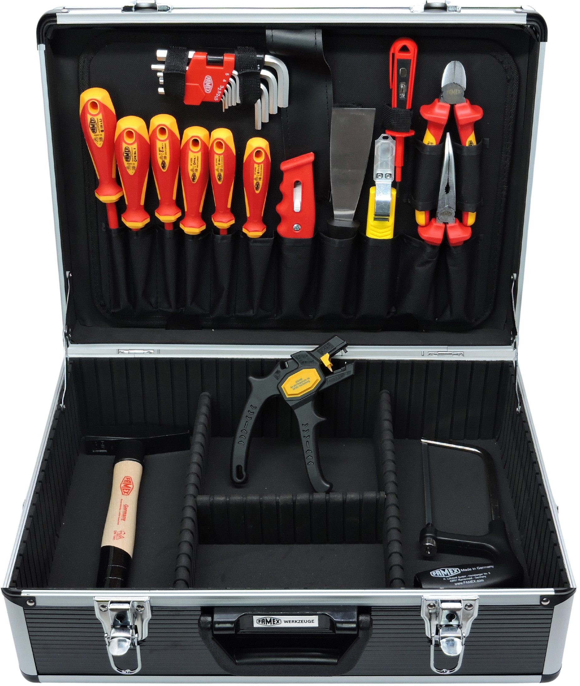 FAMEX Werkzeugset 789-10 Alu Werkzeugkoffer mit Werkzeug Set für den Elektriker, (Werkzeugkoffer, 31-tlg), TOP-Qualität