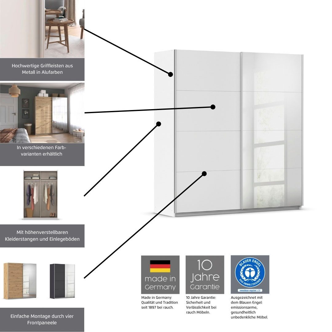rauch Schwebetürenschrank Kleiderschrank Schrank KinderzimmerSUBITO Dekor- & Spiegelelemente B 136 & 181 - Höhe 197 cm - MADE IN GERMANY