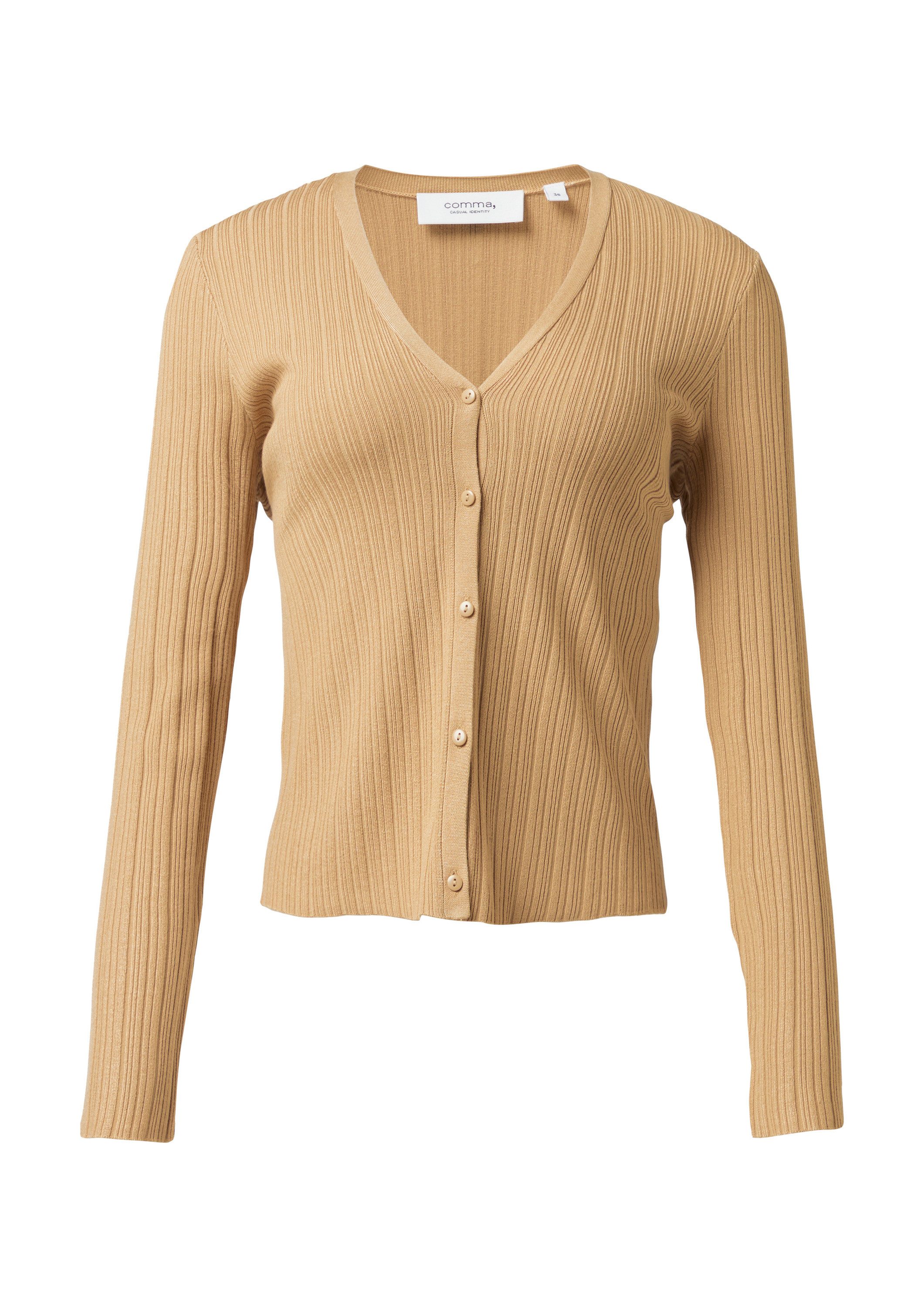 comma Cardigan Strickjacke Gerippte Strickjacke im Slim Fit