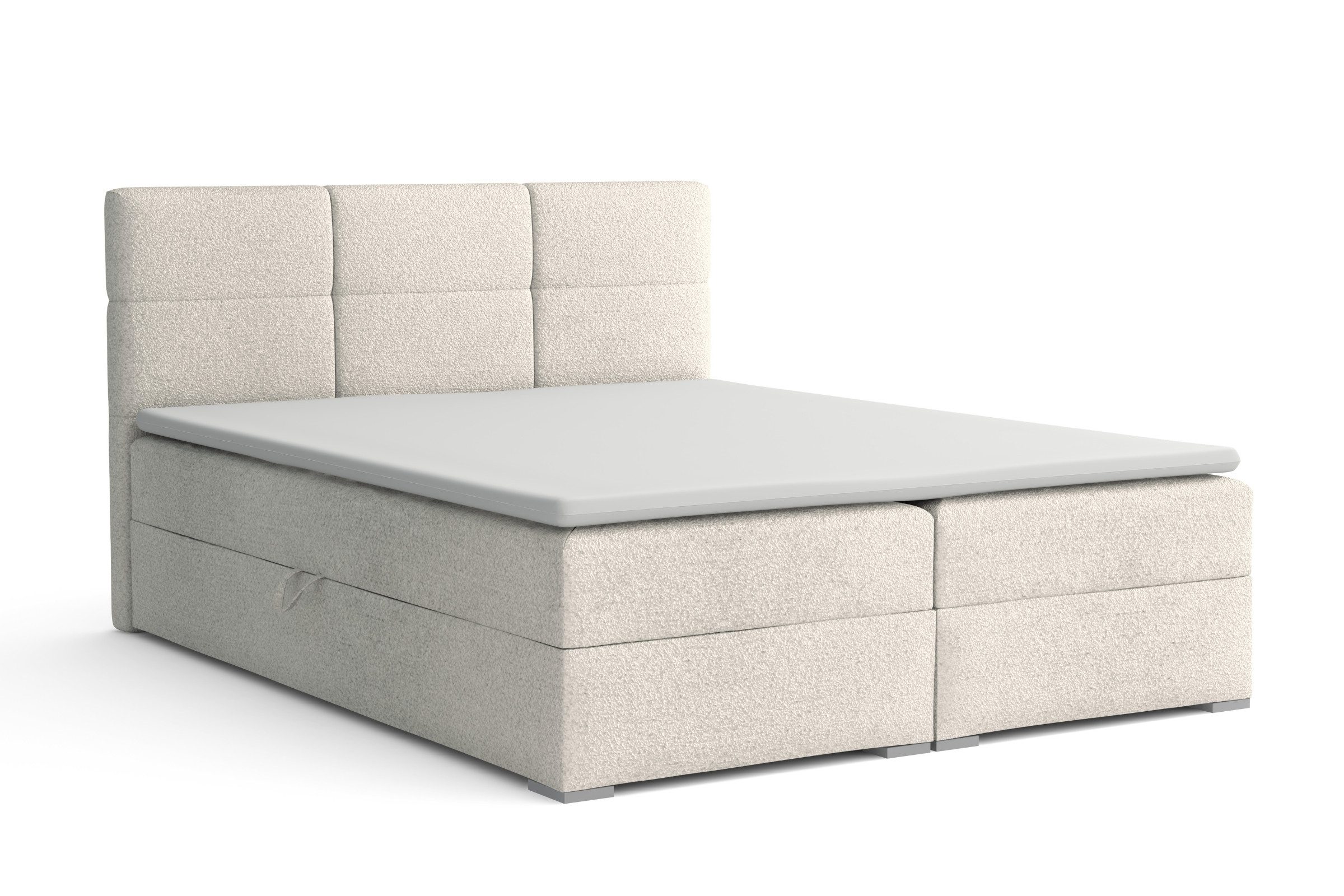Deine Möbel 24 Boxspringbett SUSAN LUX Boxbett Polsterbett Matratzen H3 oder H4 (Farbe: Ecru, Creme, Beige, Grau, Dunkelgrau, Schwarz, 1-St., 140x200 160x200 180x200 200x200), inkl. Bettkasten, Topper und 2 Matratzen, Bouclé-Stoff