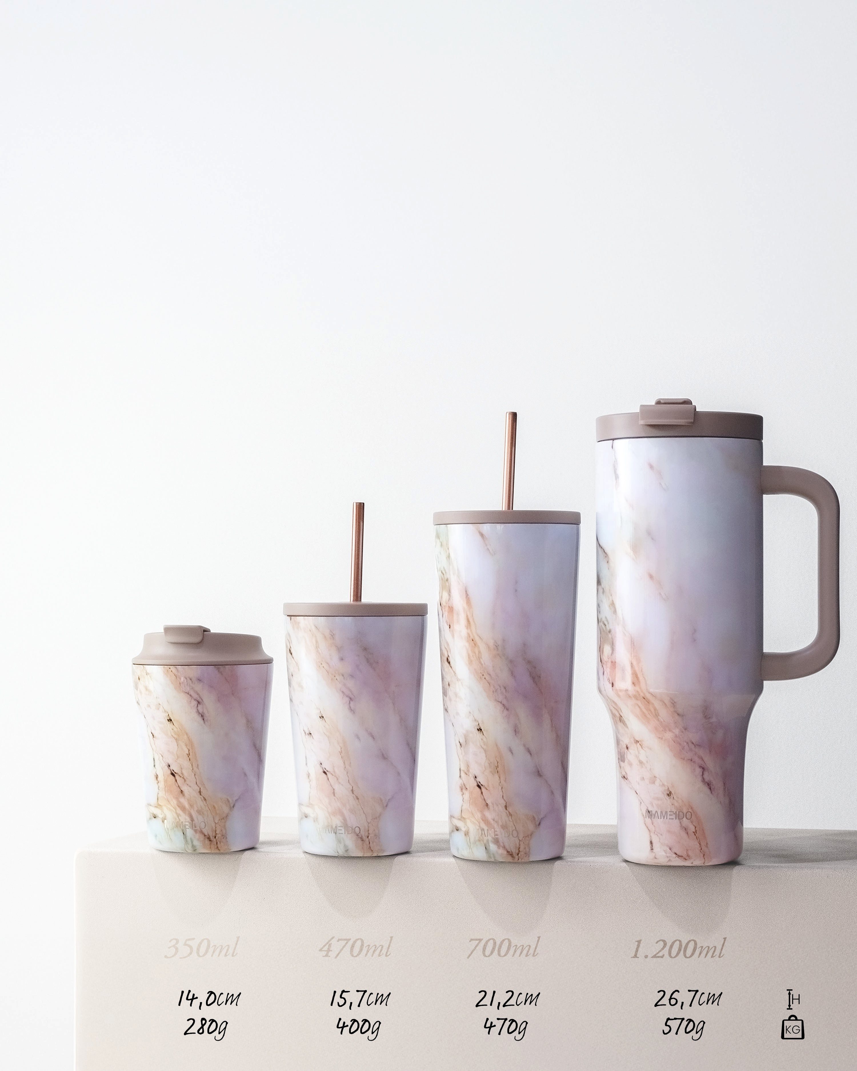 MAMEIDO Thermobecher, Edelstahl, Kunststoff, Silikon, doppelwandig isoliert, auslaufsicher in 350ml, 470ml, 700ml & 1200ml