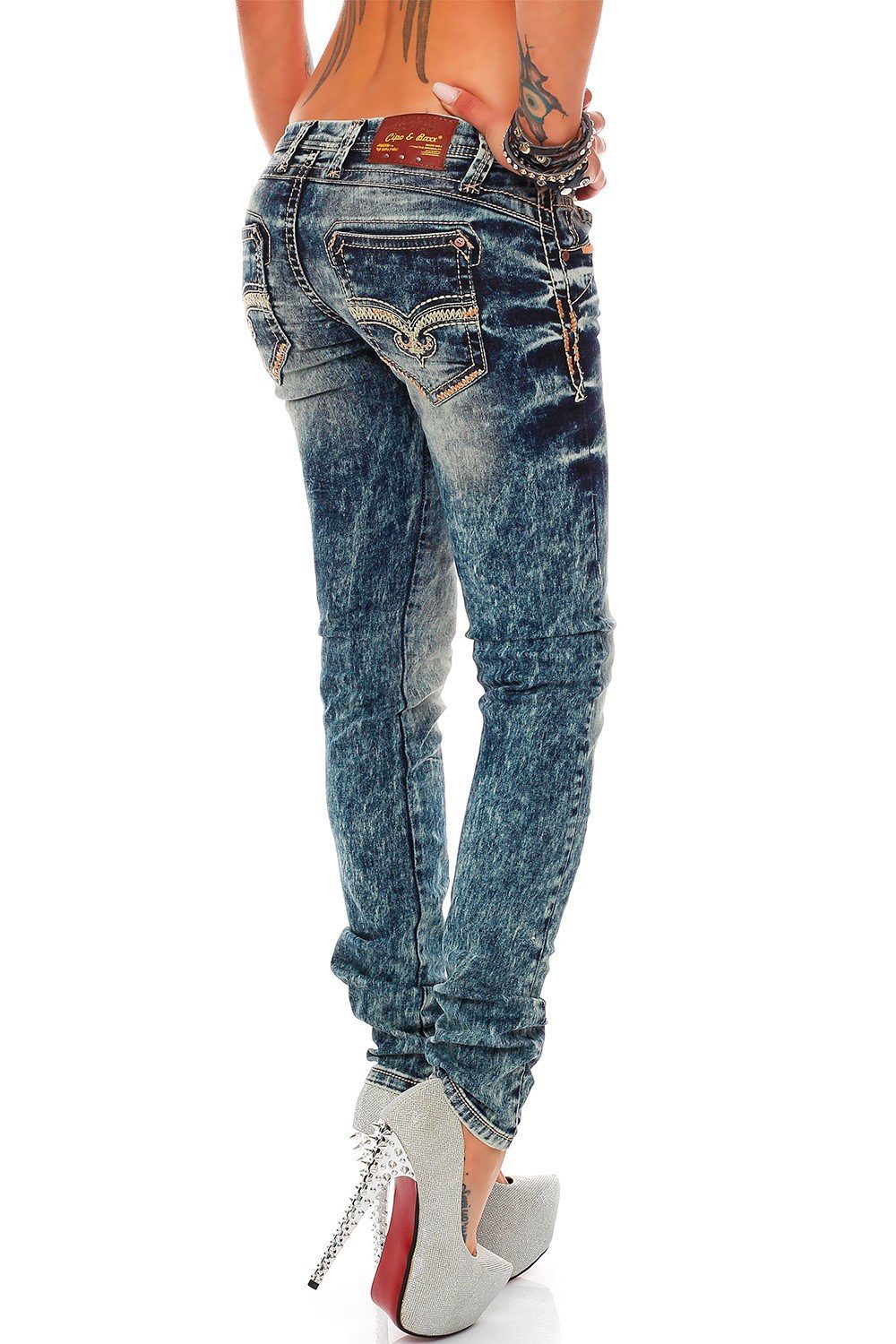 Cipo & Baxx Regular-fit-Jeans Damen Regular Fit Hose Stonewashed BA-WD222 (1-tlg) Coole Waschung Verzierte Gesäßtaschen – Bild 3 von 5