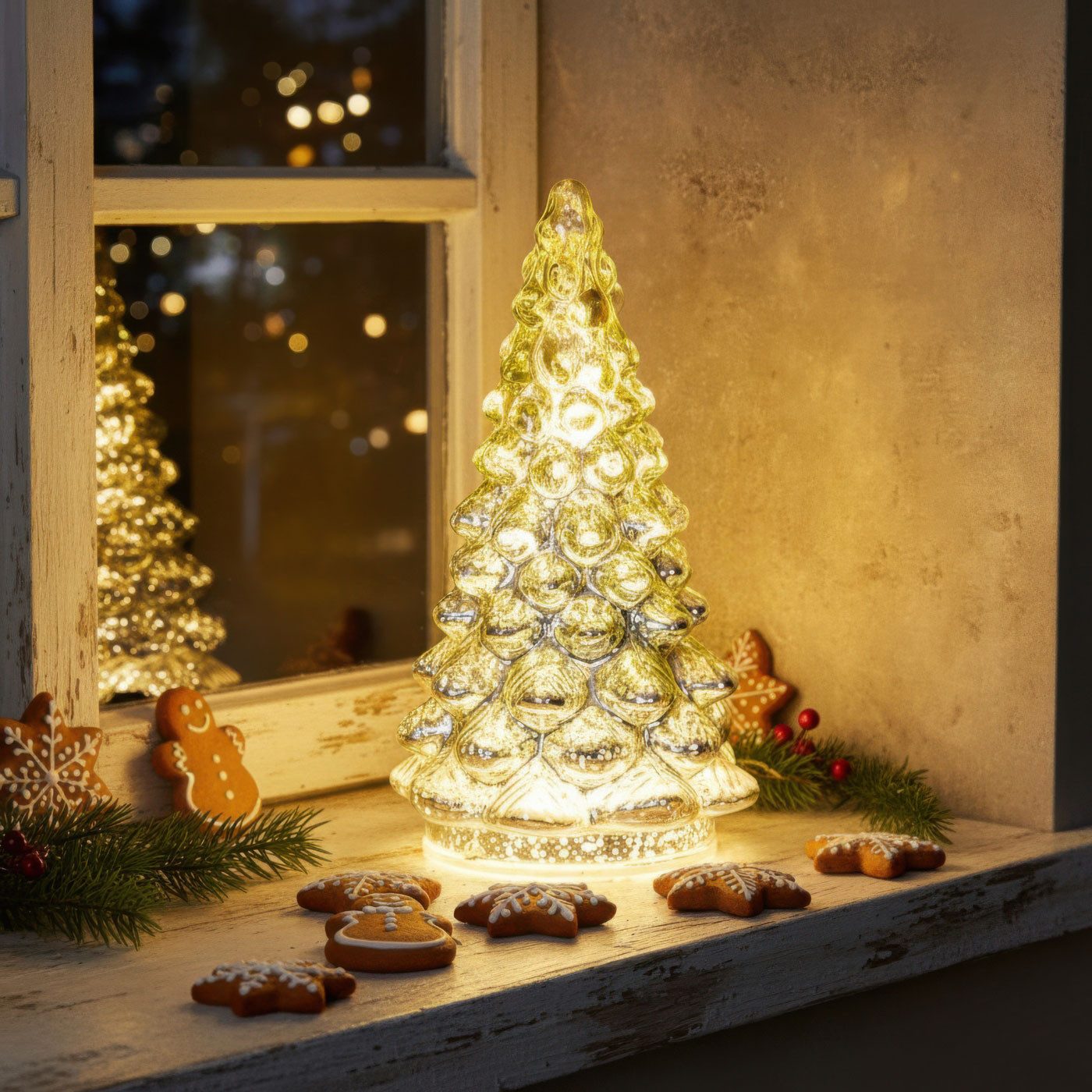 Levandeo® LED Dekoobjekt, LED Weihnachtsbaum Silber H20cm Glas Weihnachtsdeko Beleuchtung