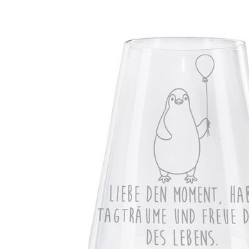 Mr. & Mrs. Panda Weißweinglas Pinguin Luftballon - Transparent - Geschenk, Spülmaschinenfeste Weing, Premium Glas, Einzigartig graviert