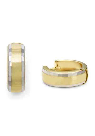 ECHT GOLD *** Kleine Creolen Ohrringe bicolor diamantiert 13 mm