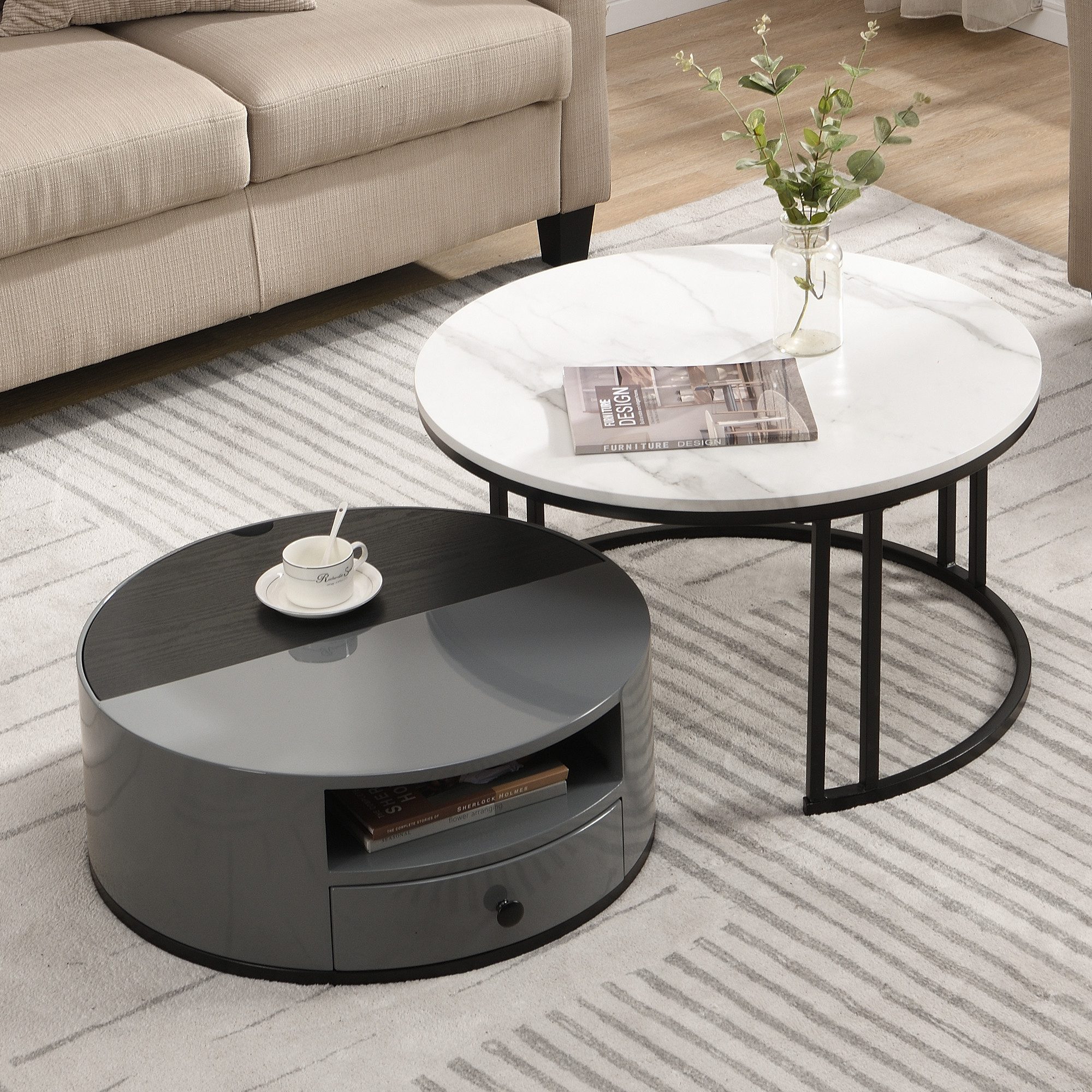 REDOM Couchtisch Satz Marmor Furnier Sofa günstig online kaufen