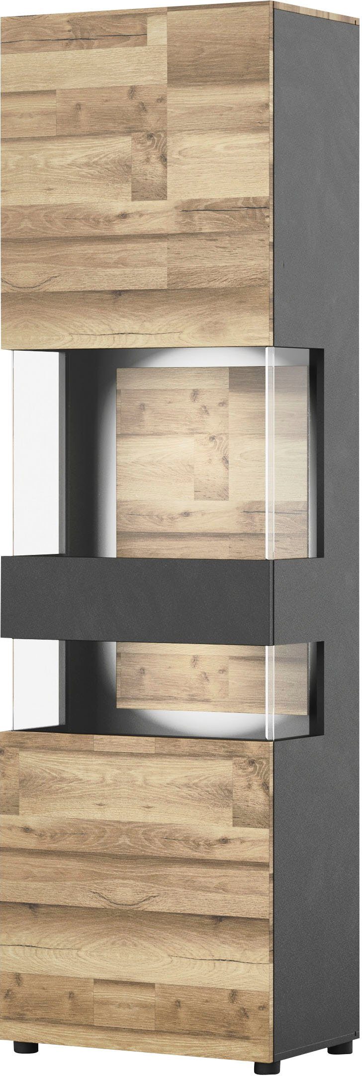 COTTA Vitrine Luciano Ausgefallene Optik Rückwandbeleuchtung, 60x200x37 Stellmass durch cm