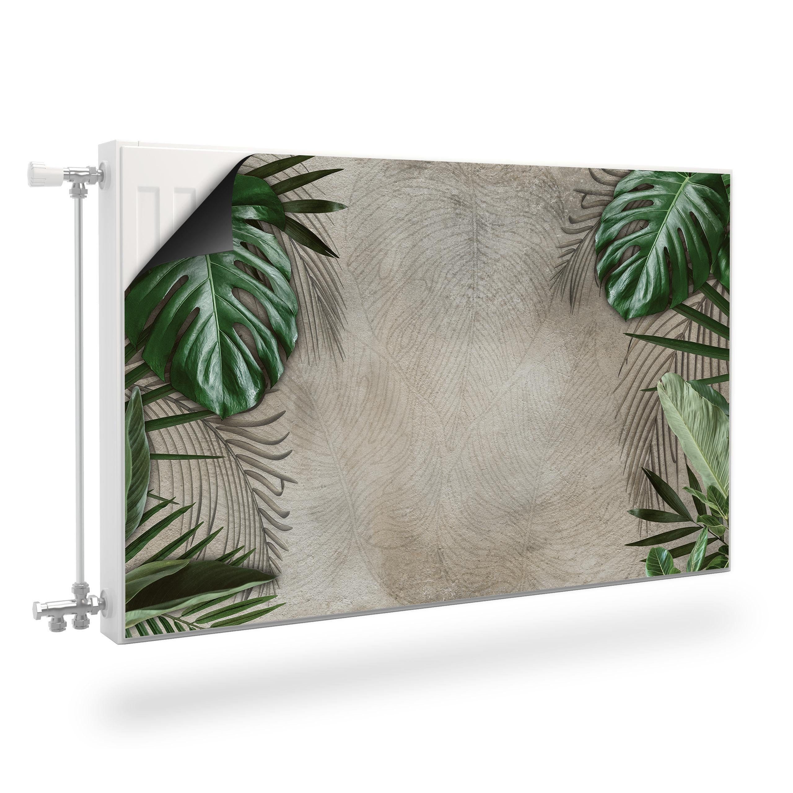 Muralo Magnetfolie Heizkörperverkleidung Beton-Optik – Blätter – Heizkörperabdeckung, 80x60 cm, abriebfest, abwischbar