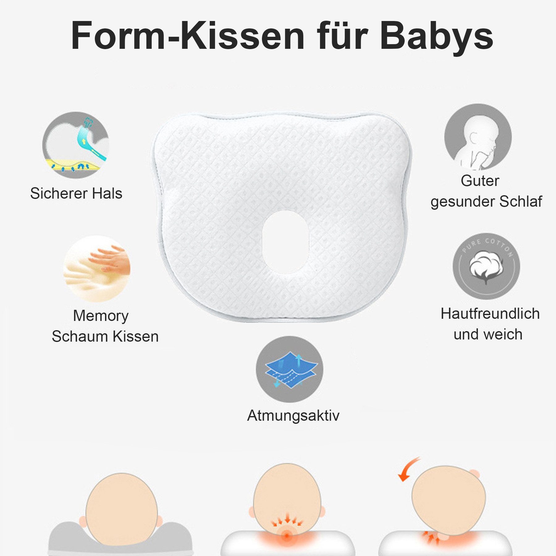 Mutig Babykissen Kinderkissen aus Komfortschaum, Reisekissen für Kinder 1–3 Jahre, Weiches Schlafkissen für Zuhause&Unterwegs,Atmungsaktives Kinderkissen